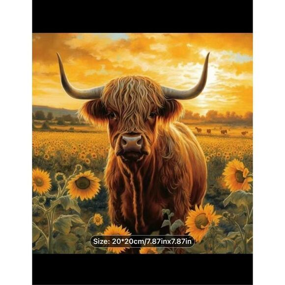 Diamond Painting kit 5D Highland cow Sunflower Field kit 7.87” X 7.87” craft kit - Picture 1 of 1